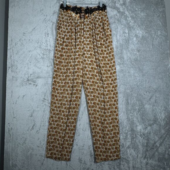 Marsha Brander for Componix Pants Women 8 Brown Geometric Palazzo Pants Neutral - Picture 2 of 8